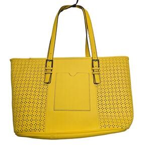 Yellow Leather Tignanello Purse Bag Tote Adjustable Staps, ID, and key Holder